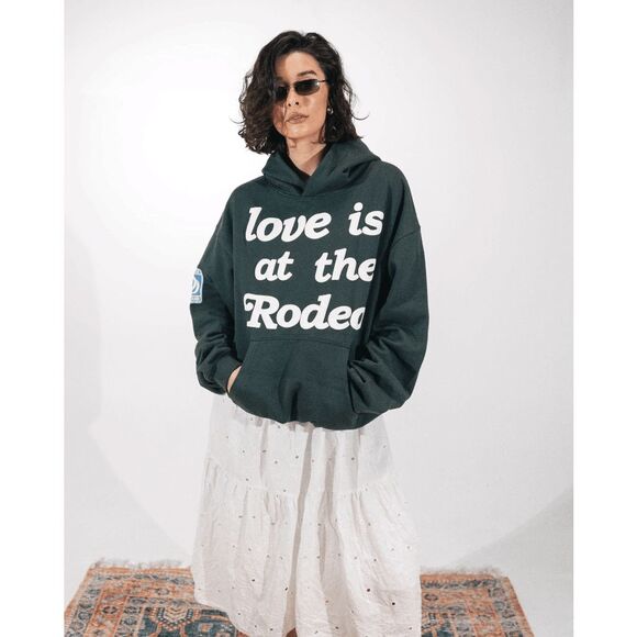 Dreamr Forest Green Love Is At The Rodeo Graphic Hoodie Women's Size Medium - Picture 1 of 6